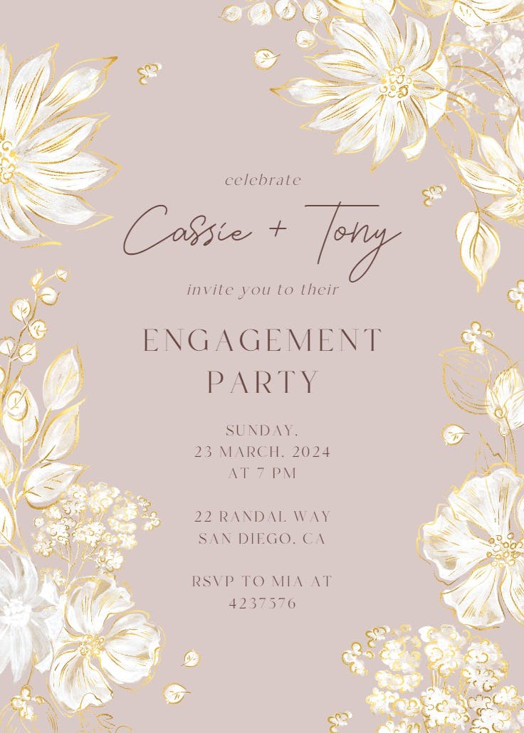 White petals - engagement party invitation